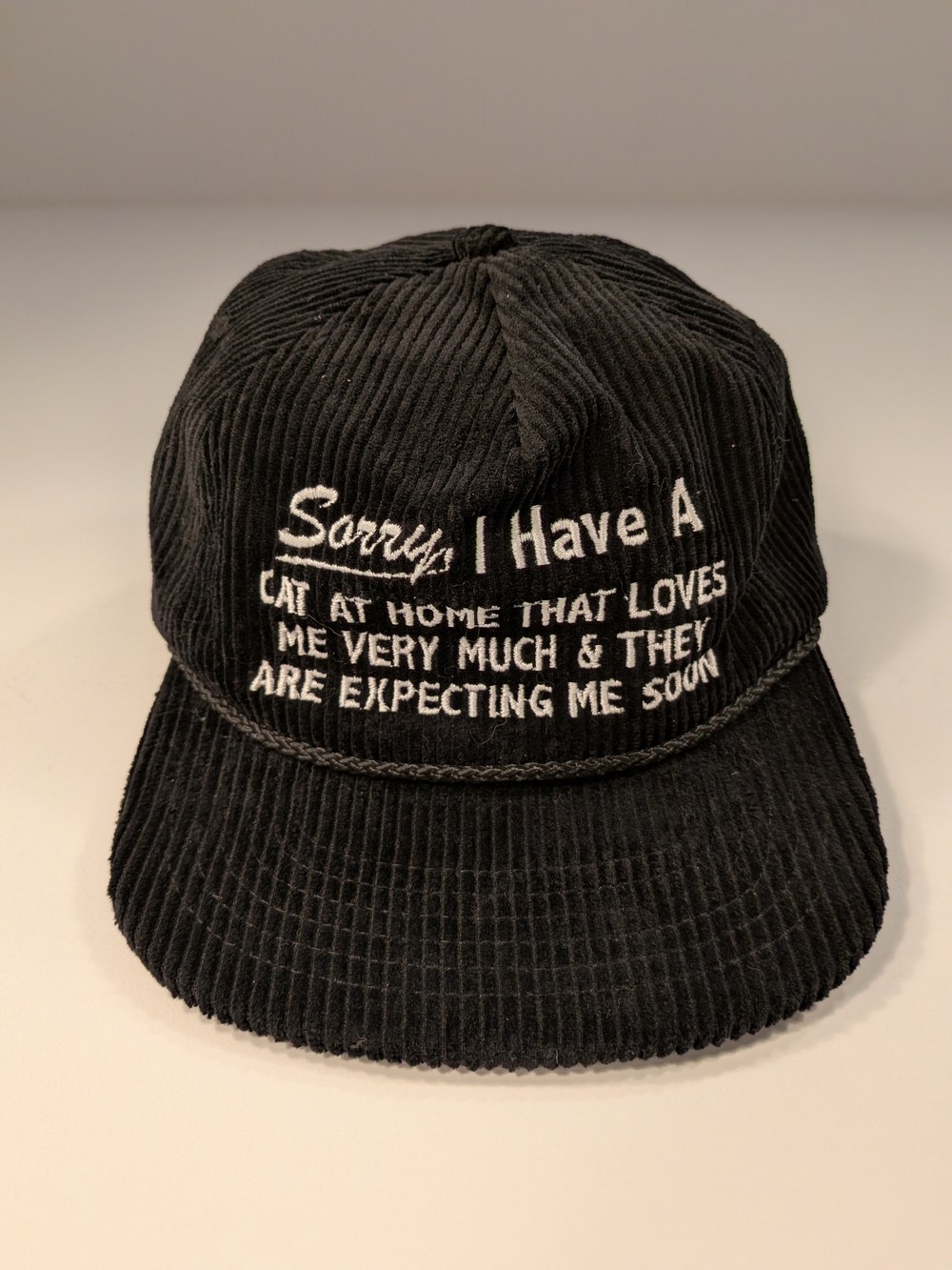 SNAG Collective Corduroy Hat "Sorry I Have A Cat At Home"